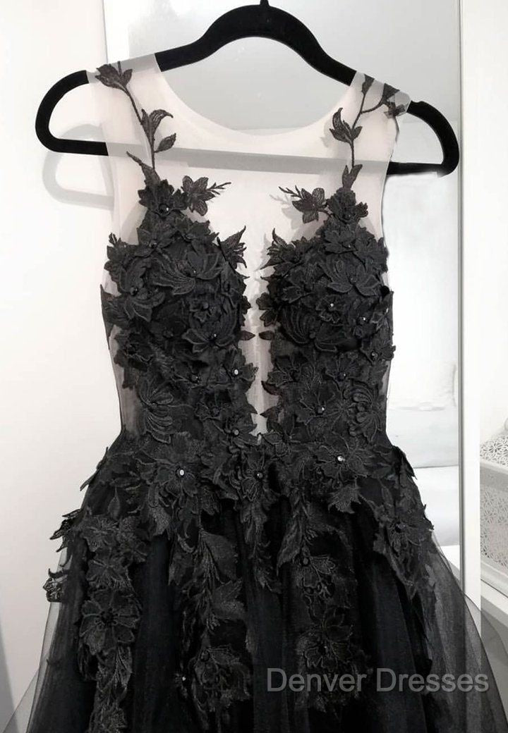 Classic Black Lace Tulle Long Prom Dress Black Evening Dress