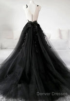 Classic Black Lace Tulle Long Prom Dress Black Evening Dress