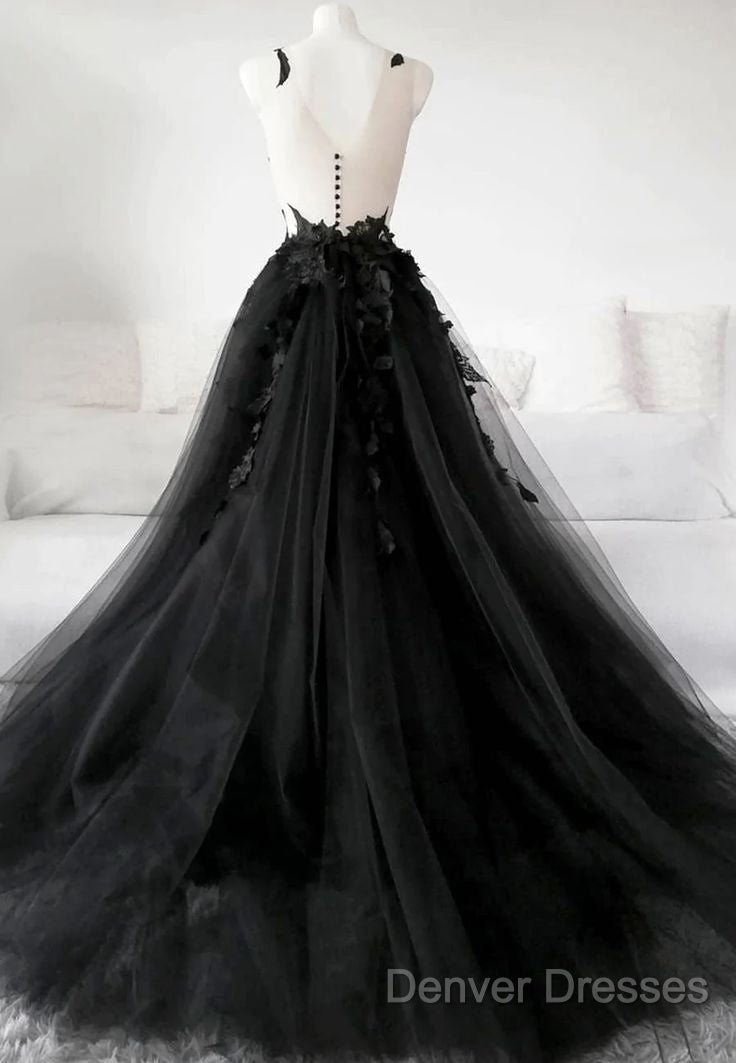 Classic Black Lace Tulle Long Prom Dress Black Evening Dress