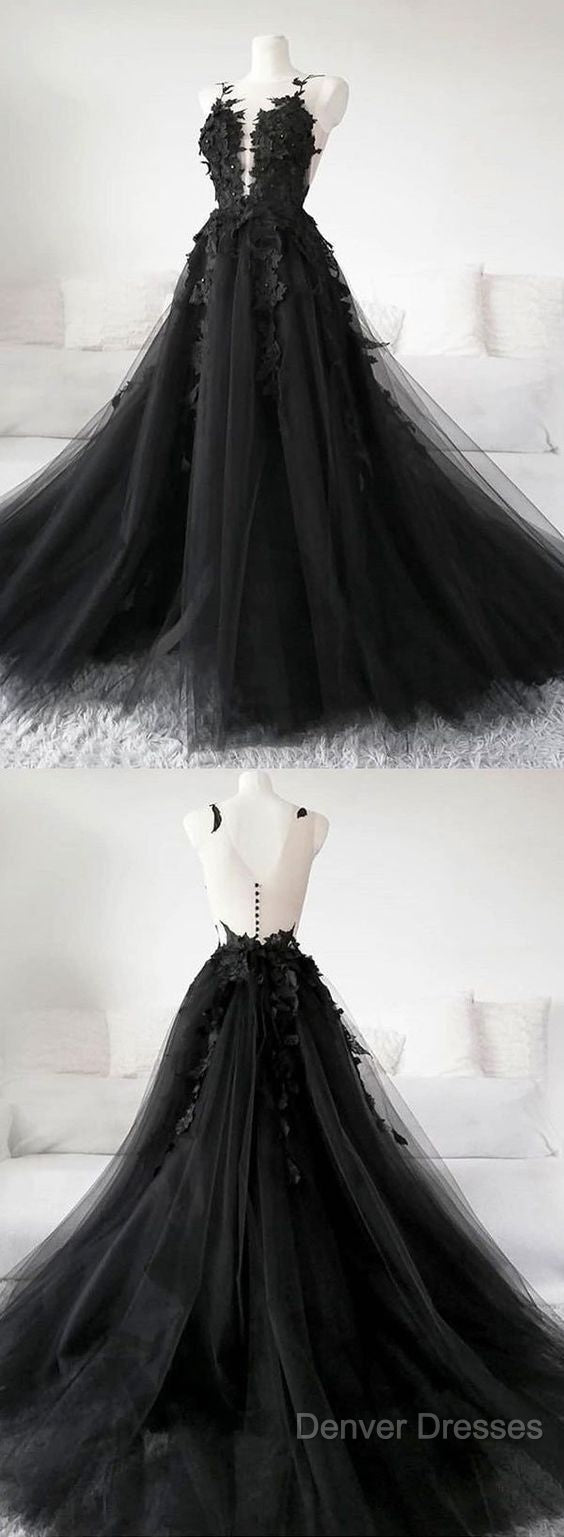 Classic Black Lace Tulle Long Prom Dress Black Evening Dress