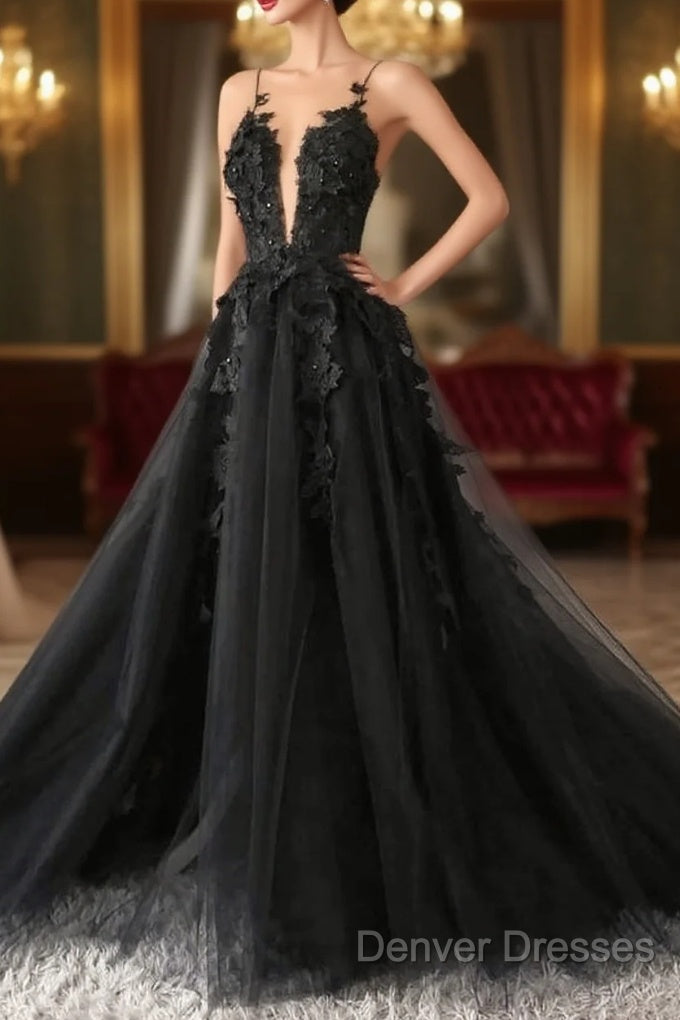 Classic Black Lace Tulle Long Prom Dress Black Evening Dress Main image