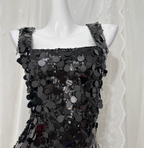 Classic Black Mermaid Square Neck Spaghetti Strap Sequin Long Prom Dress Evening Dress