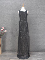Classic Black Slim-Fit Asymmetric Neck Sequin Tulle Long Prom Dress Evening Dress