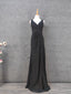 Classic Black V-Neck Sleeveless Open Back Lace Chiffon Long Prom Dress Evening Dress