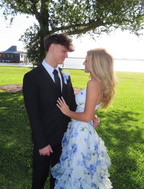 Classic Blue Floral Prom Dress Long Evening Gown