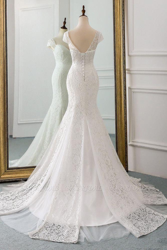 Classic Cap Sleeve Aweetheart Floral Lace Slim Mermaid Wedding Dress Lace Up Wedding Party Main image