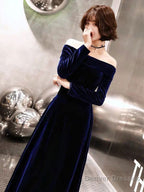 Classic Evening Dresses Velvet Long Sleeve Off Shoulder Maxi Dresses