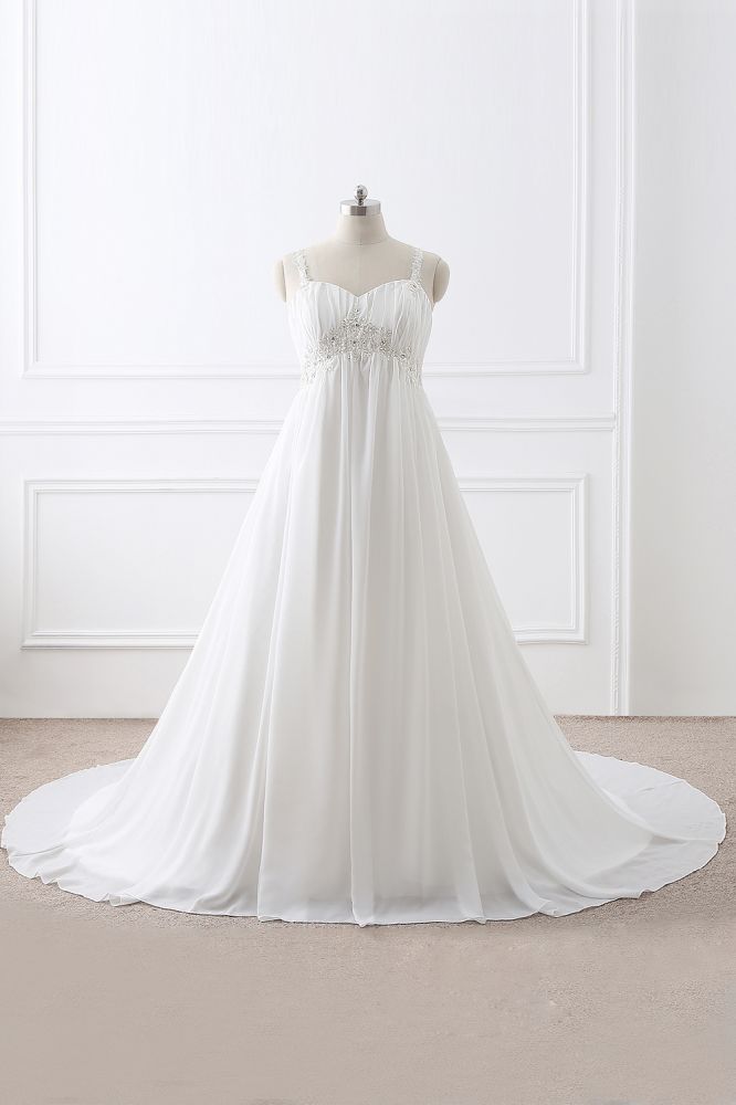 Classic Fabulous A Line Chiffon Wedding Dresses Straps Appliques Lace Up Bridal Gowns Main image