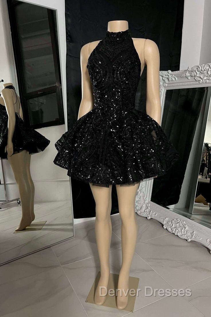 Classic High Neck Sequins Appliques Short Homecoming Dress For Black Women Birthday Outfits Main image