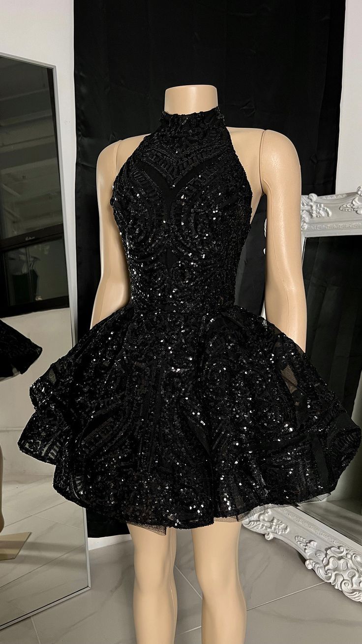 Classic High Neck Sequins Appliques Short Homecoming Dress For Black Women Birthday Outfits Main image