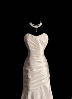 Classic Ivory Strapless Ruffled Satin Mermaid Long Prom Dress Evening Dress