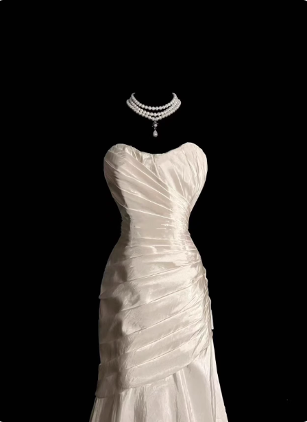Classic Ivory Strapless Ruffled Satin Mermaid Long Prom Dress Evening Dress