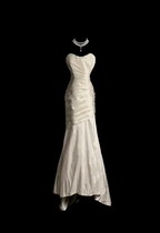 Classic Ivory Strapless Ruffled Satin Mermaid Long Prom Dress Evening Dress
