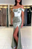 Classic Long Mermaid Gorgeous Spaghetti Straps Off-The-Shoulder Satin Prom Dress With Slit