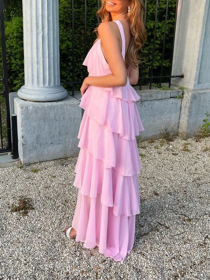 Classic Pink Prom Dress Long Prom Gown 22Th Birthday Outfit