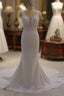 Classic Sleeveless Lace V neck Column White Court Train Wedding Dress
