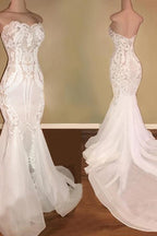 Classic Sparkle Mermaid White Wedding Dress Sweetheart Bridal Gowns With Chapel Train