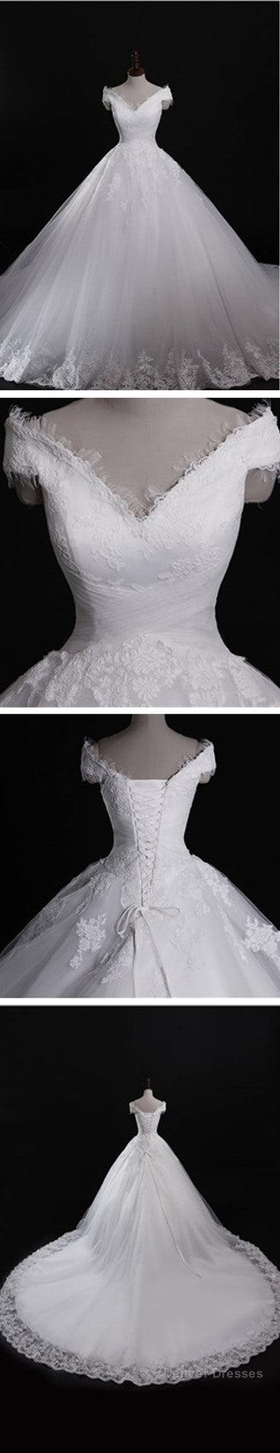 Classic Style Off Shoulder Lace Up Vantage Lace Wedding Dresses,