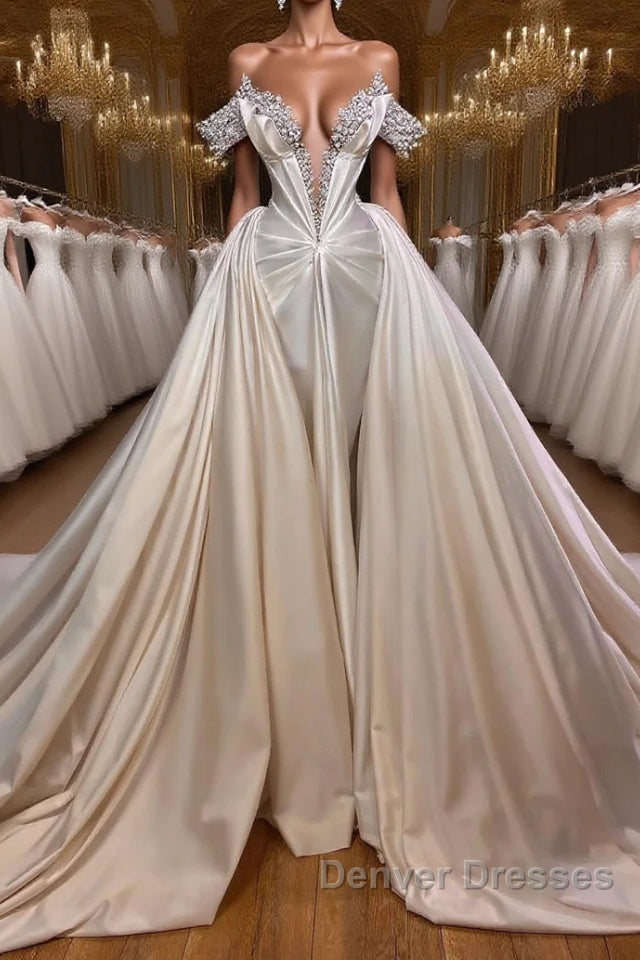 Classic V-Neck Off-the-Shoulder Prom Dress with Beads Main image