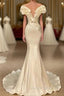 Classic White Long Pearl Ruffle Prom Dress