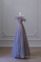 Classy A Line Off The Shoulder Lilac Tulle Long Evening Dress Prom Dress