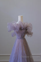 Classy A Line Off The Shoulder Lilac Tulle Long Evening Dress Prom Dress