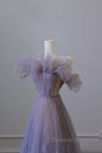 Classy A Line Off The Shoulder Lilac Tulle Long Evening Dress Prom Dress