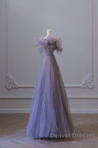 Classy A Line Off The Shoulder Lilac Tulle Long Evening Dress Prom Dress