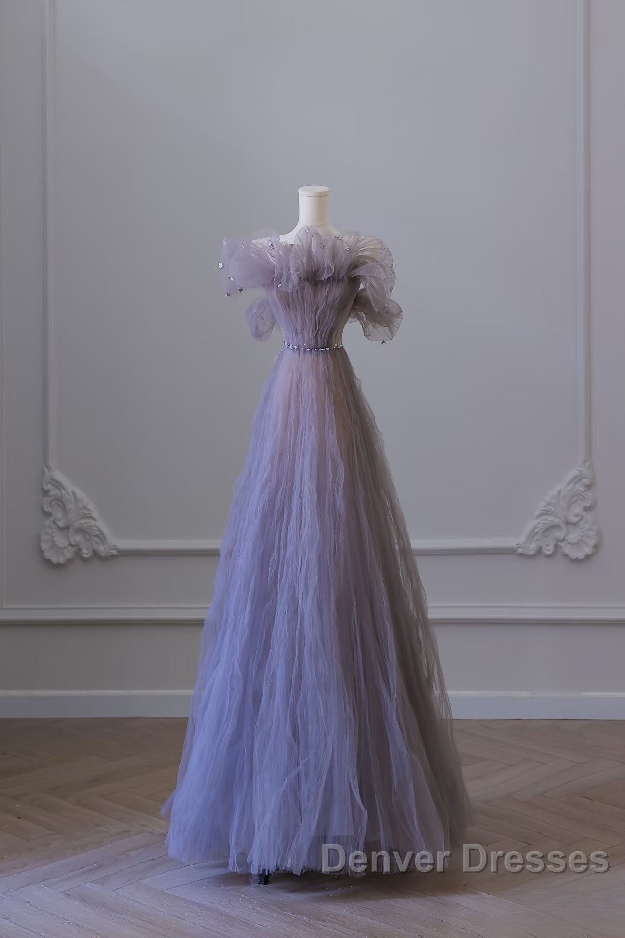 Classy A Line Off The Shoulder Lilac Tulle Long Evening Dress Prom Dress