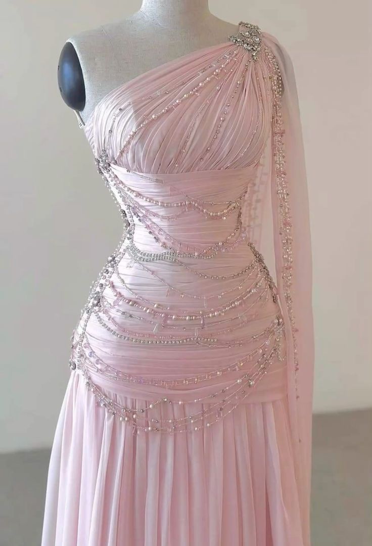 Classy A Line One Shoulder Pink Chiffon Evening Gown Prom Dress