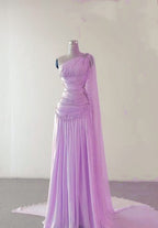 Classy A Line One Shoulder Pink Chiffon Evening Gown Prom Dress