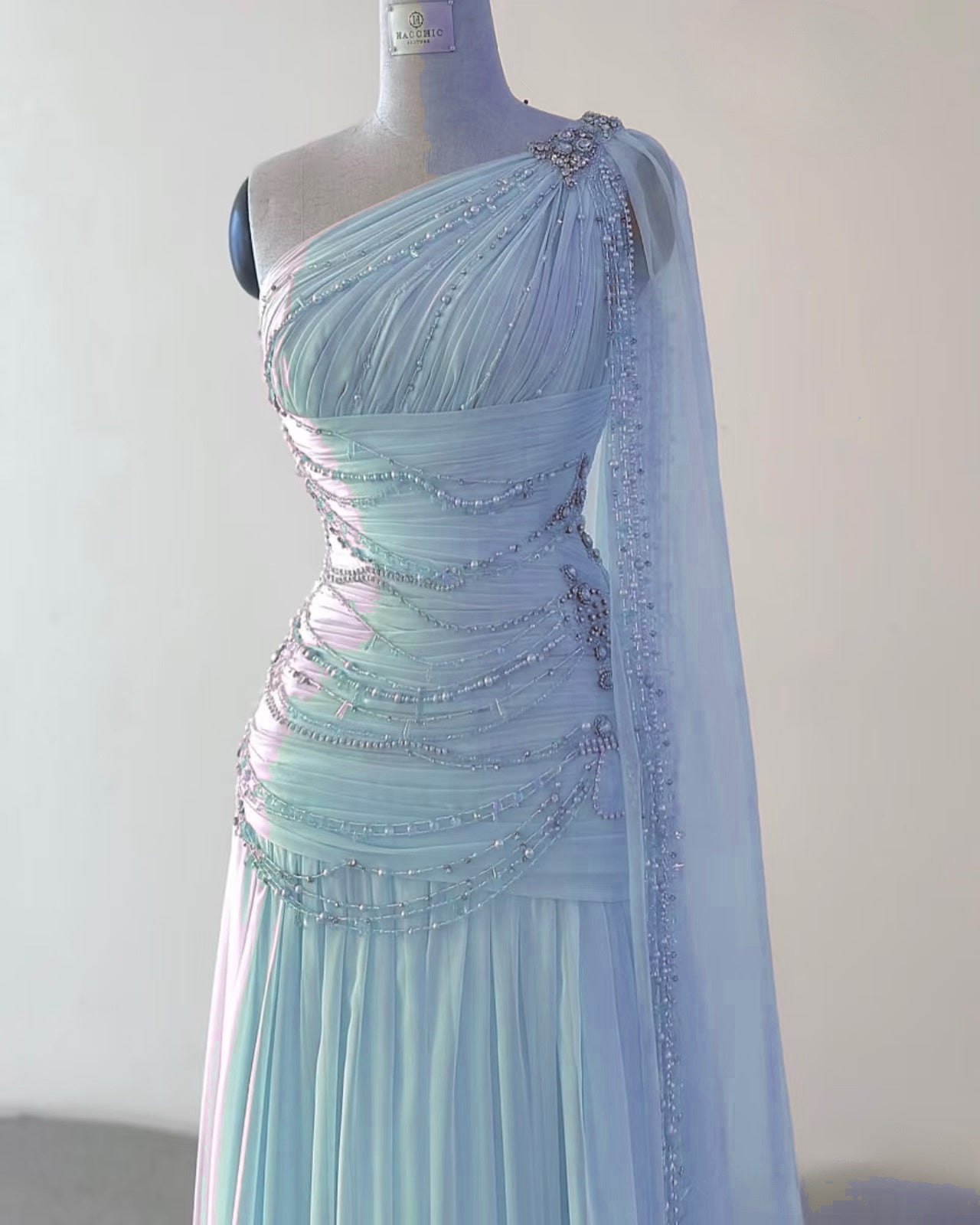 Classy A Line One Shoulder Pink Chiffon Evening Gown Prom Dress