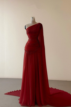 Classy A Line One Shoulder Pink Chiffon Evening Gown Prom Dress