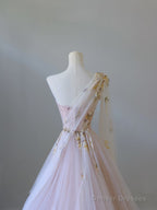 Classy A Line One Shoulder Tulle Lace Long Evening Dress Prom Dresses