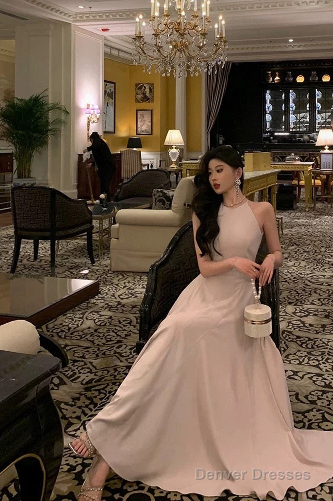 Classy A Line Scoop Neckline Long Light Pink Prom Dresses Birthday Outfits Evening Gown