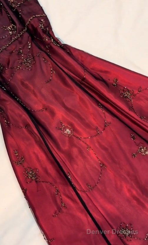 Classy A Line Spaghetti Straps Burgundy Beads Long Prom Dress