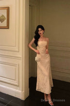 Classy A Line Spaghetti Straps Floral Lace Ivory Prom Dresses Birthday Outfits Evening Gown