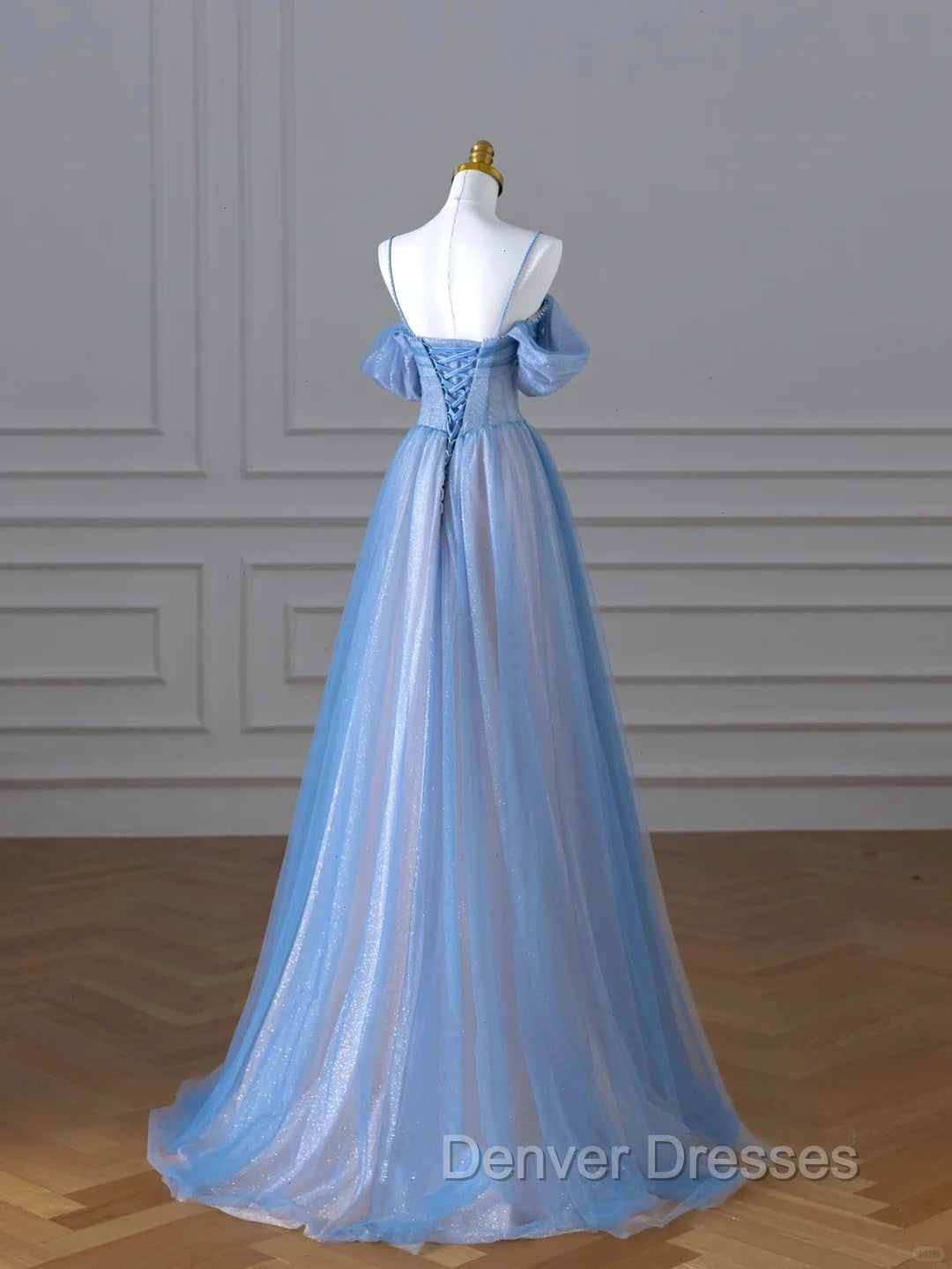 Classy A Line Spaghetti Straps Long Party Dress Blue Prom Dress Secondary image