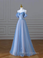 Classy A Line Spaghetti Straps Long Party Dress Blue Prom Dress