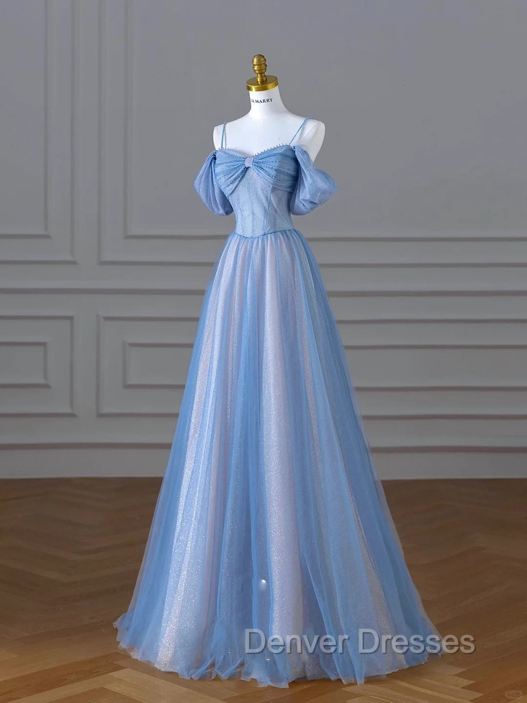 Classy A Line Spaghetti Straps Long Party Dress Blue Prom Dress