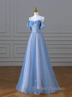 Classy A Line Spaghetti Straps Long Party Dress Blue Prom Dress