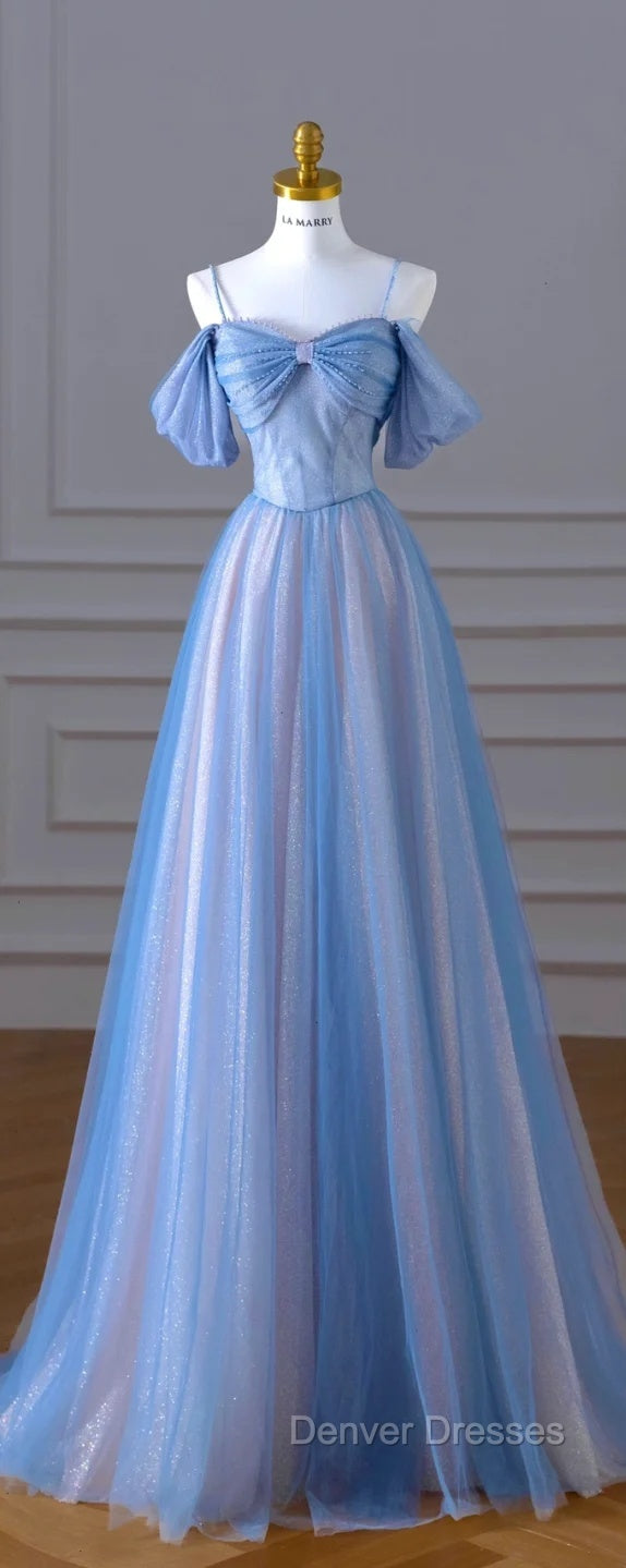 Classy A Line Spaghetti Straps Long Party Dress Blue Prom Dress