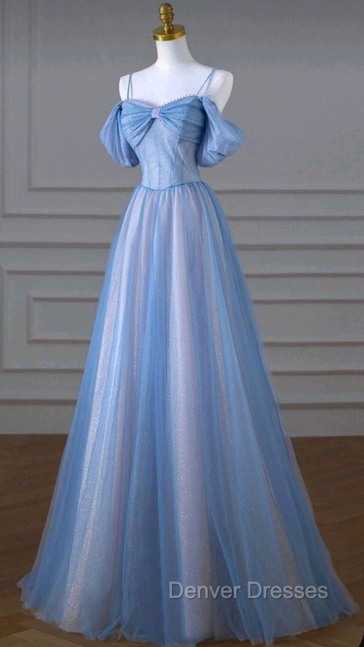 Classy A Line Spaghetti Straps Long Party Dress Blue Prom Dress