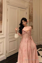 Classy A Line Spaghetti Straps Pink Lace Prom Dresses Birthday Outfits Evening Gown