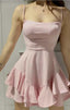 Classy A Line Spaghetti Straps Pink Satin With Ruffle Hem Short Homecoming Dress 18Th Birthday Outfits