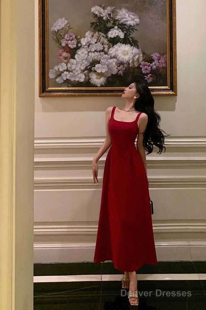 Classy A Line Spaghetti Straps Red Prom Dresses Birthday Outfits Evening Gown Secondary image