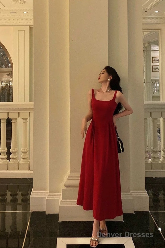 Classy A Line Spaghetti Straps Red Prom Dresses Birthday Outfits Evening Gown