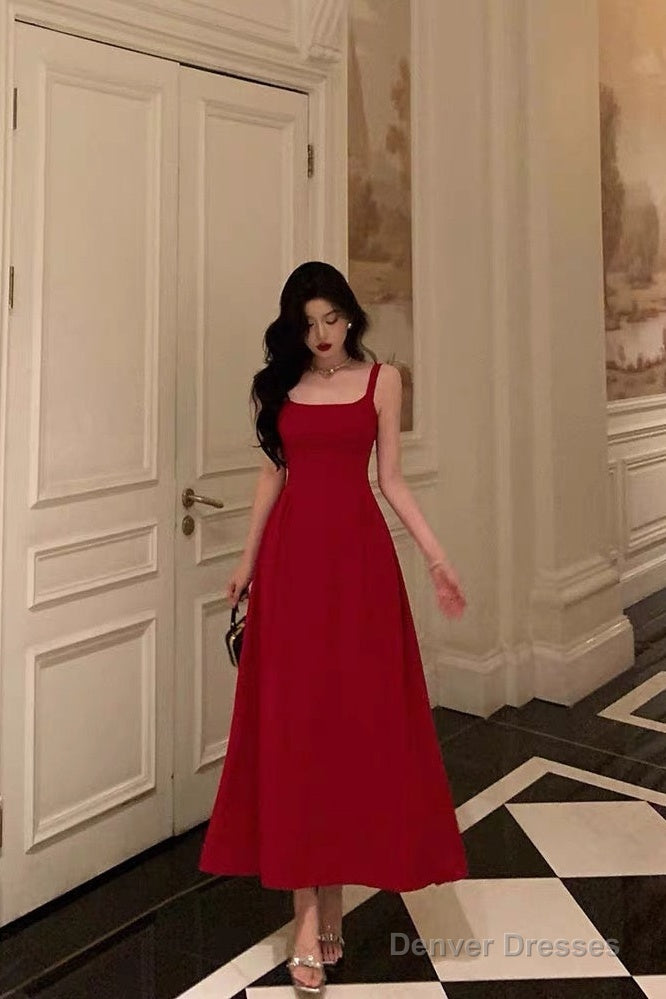 Classy A Line Spaghetti Straps Red Prom Dresses Birthday Outfits Evening Gown Main image