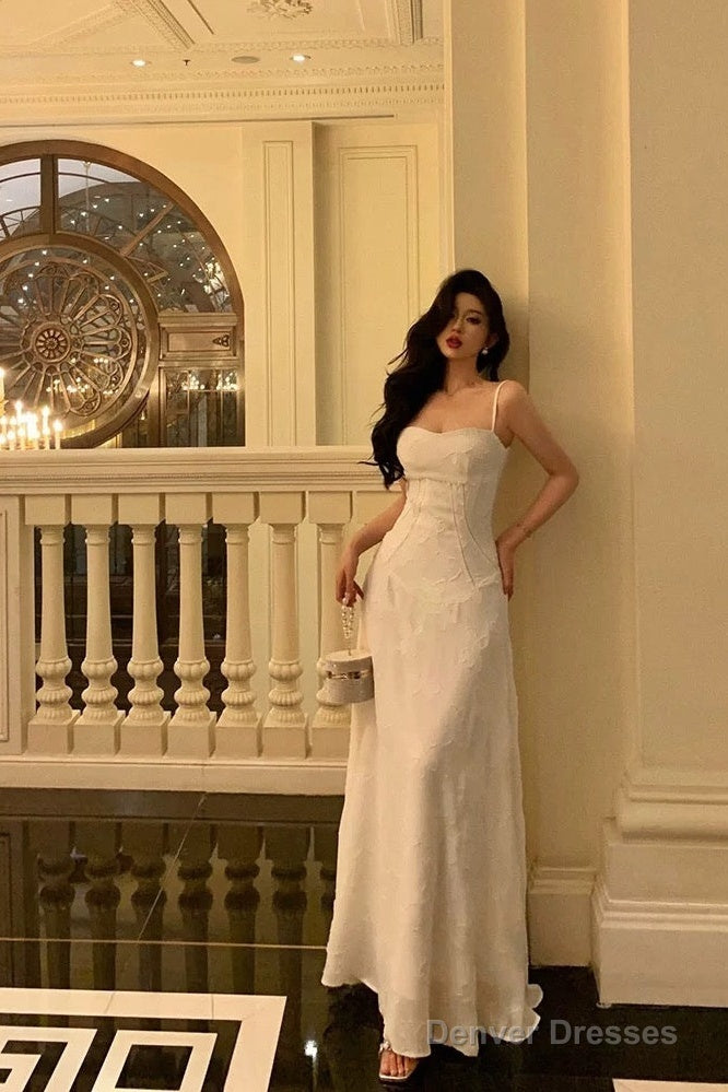 Classy A Line Spaghetti Straps Sleeveless White Lace Prom Dresses Birthday Outfits Main image