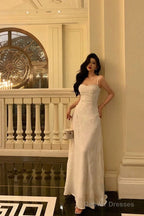 Classy A Line Spaghetti Straps Sleeveless White Lace Prom Dresses Birthday Outfits